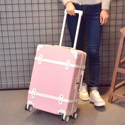 pink luggage Комплект из 2 предметов, чехол на колесиках, коробка с паролем, чехол для костюма в стиле ретро, универсальное колесо 2", студенческий милый багаж, 20" Модный чемодан - Цвет: pink luggage
