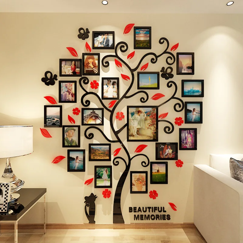 3D Acrylic Crystal Wall Sticker Adhesive DIY Stereo Photo Frame Tree Pattern Wear Resistant Home 100/130CM E2S | Дом и сад