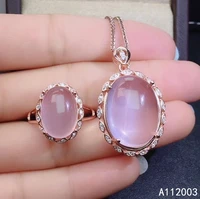 kjjeaxcmy fine jewelry 925 sterling silver inlaid natural rose quartz female ring pendant set beautiful support detection