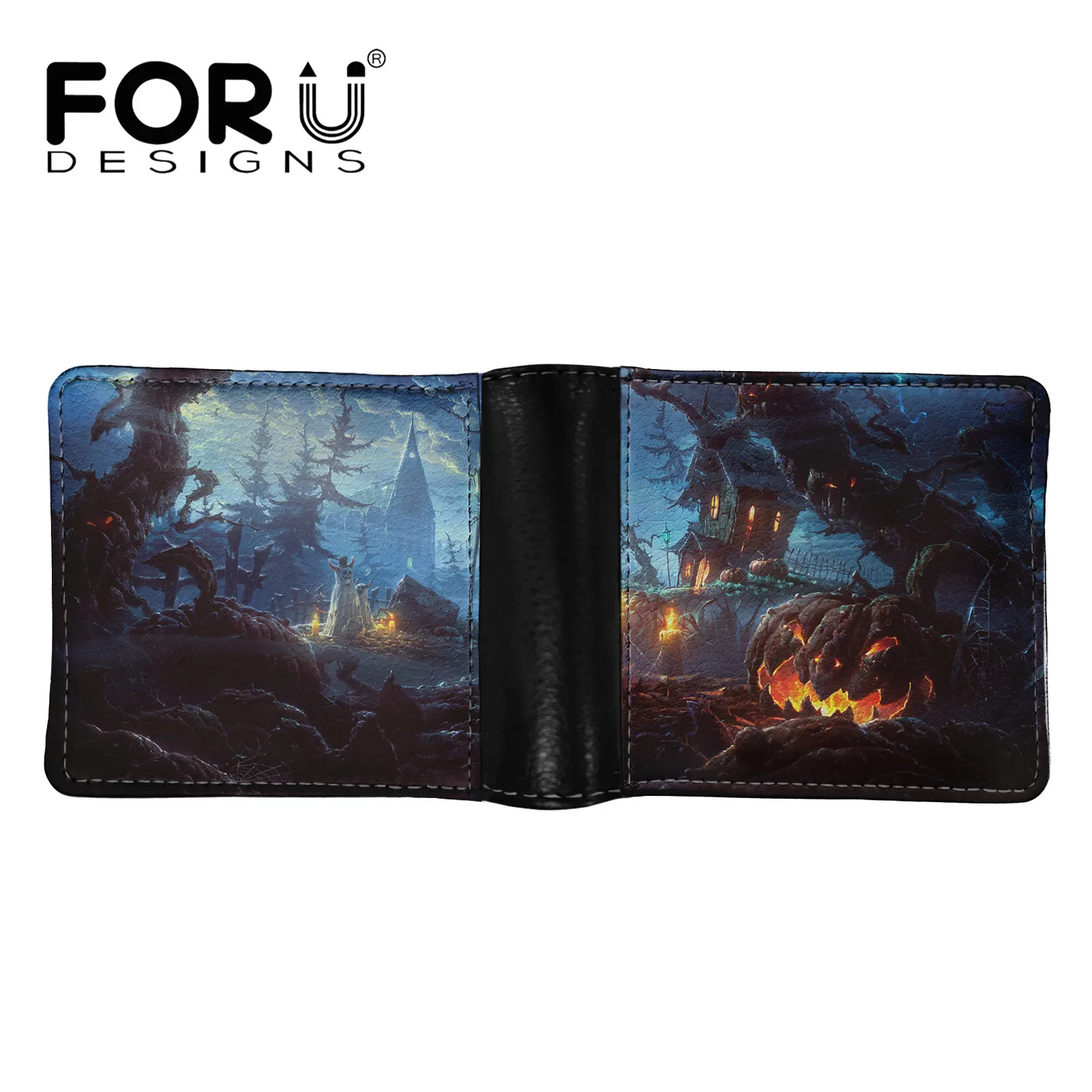

FORUDESIGNS New Arrival Male Leather Wallet Cool Halloween Design Print Foldable Short Purse for Teen Horizontal Multi-Card Case