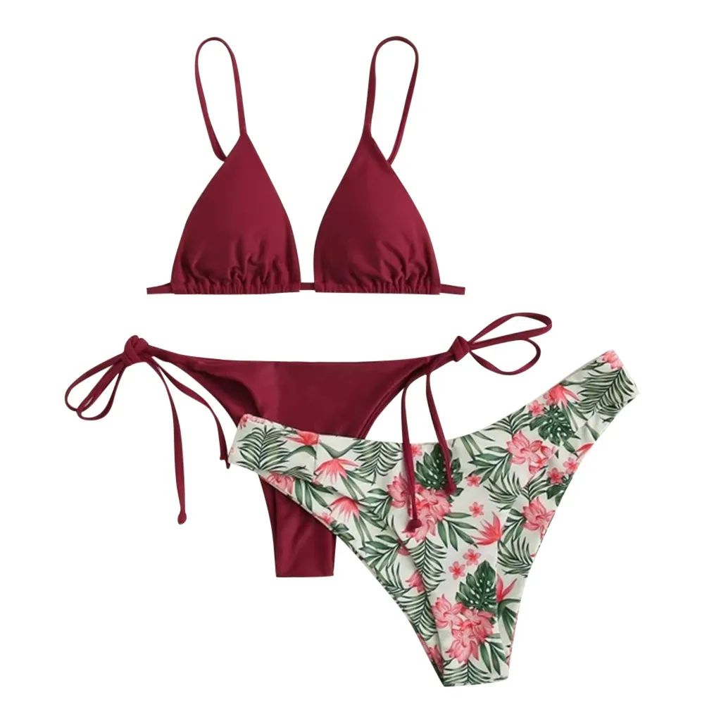 Женский сексуальный купальник бикини с принтом из трех частей пуш ап бюстгальтер