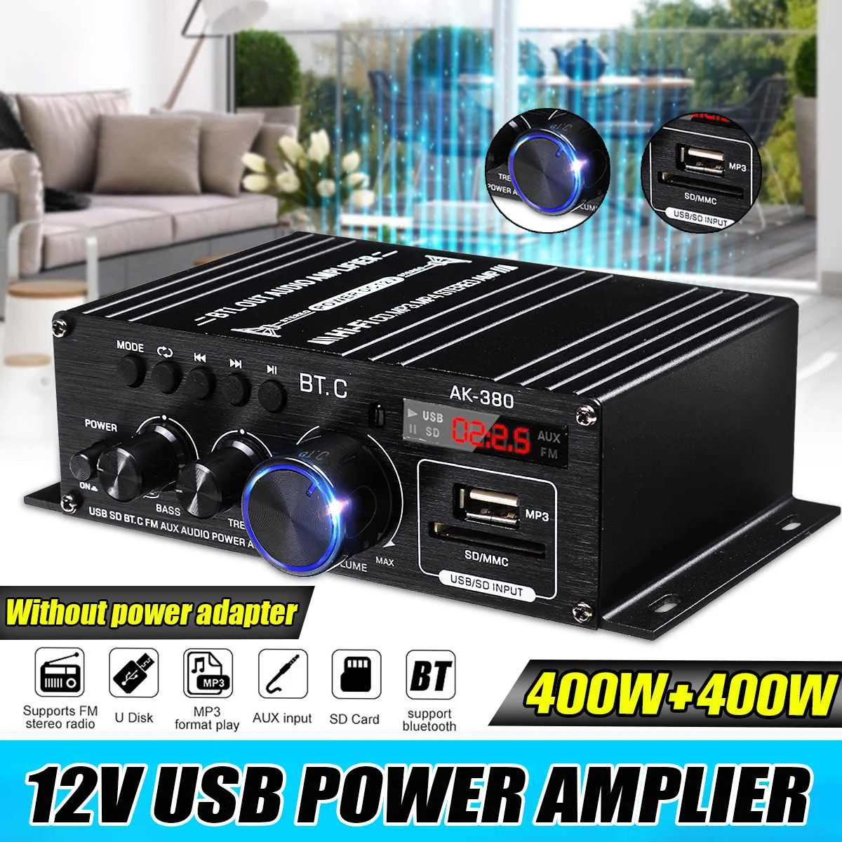 800W Bluetooth усилитель Hifi автомобиля домой сабвуфер стерео объемного звучания 220V