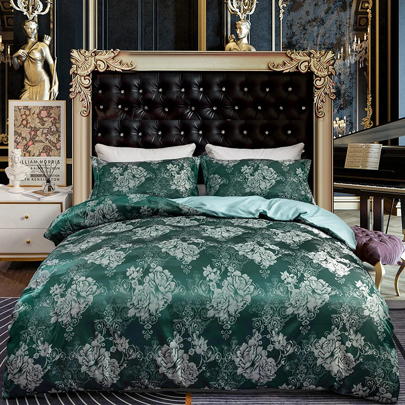 

Silky Duvet Cover Set With Pillowcase Jacquard Comforter Cover Pillowcases For Home European Palace Style 2/3 Pcs Bedding Set