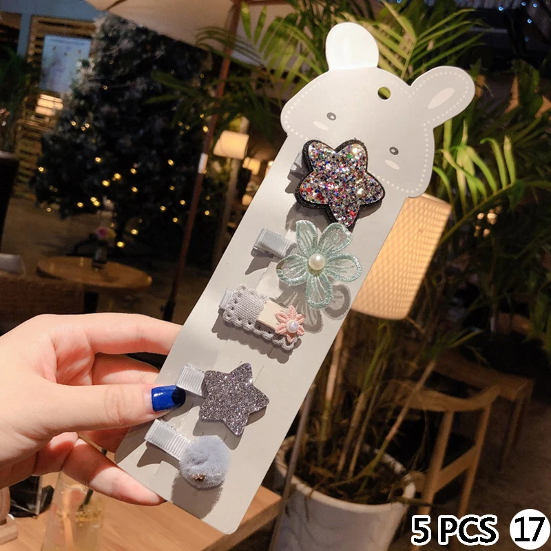 5PCS 17 4/5 шт./компл. ювелирные украшения для волос симпатичная детская одежда с бантом, с проектом из мультфильма, волосы на заколках для наращивания шпильки с орнаментом заколки повязка Для женщин аксессуары для волос - Окраска металла: 5PCS 17