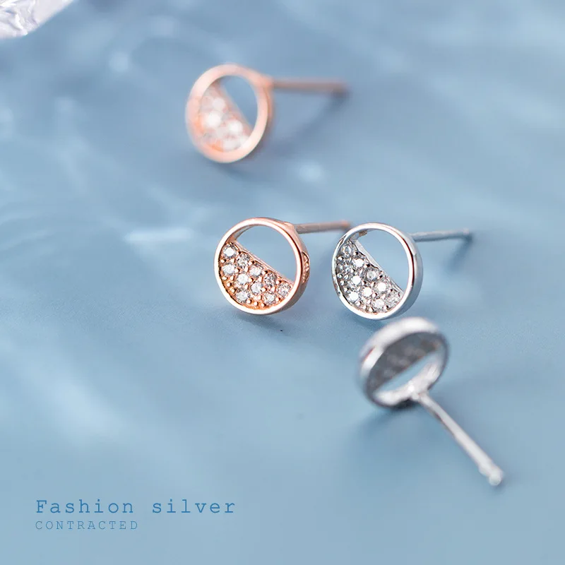 

La Monada Hollow Shine Half Circle Sterling Silver Stud Earrings Women Fine 925 Silver Jewelry Woman Earrings Stud Silver 925