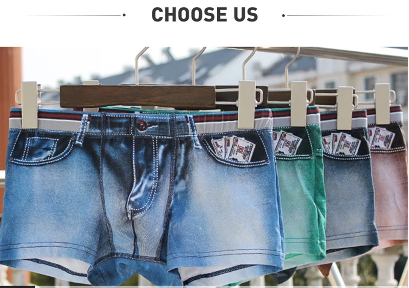 3D печать хлопок джинсы стиль мягкие сексуальные боксеры Спортивное нижнее белье