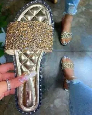 

2021 New Summer Women's Sandals Factory Wholesale Summer New Style Beach Shoes Korean Version with Rhinestones Large Size SMT139