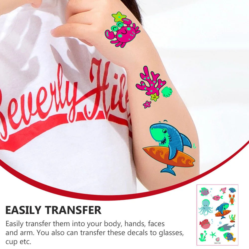 

6 Sheets Ocean Theme Temporary Tattoos Children Waterproof Luminous Stickers