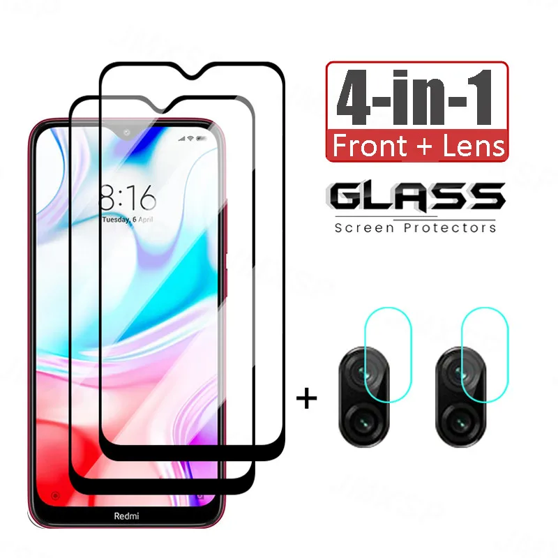 

4 in 1 Protective Glass For Xiaomi Redmi 8 8A 7 7A 6 6A Go S2 Tempered Glass For Redmi Note 8 7 6 Pro 8T Lens Glass Film Full
