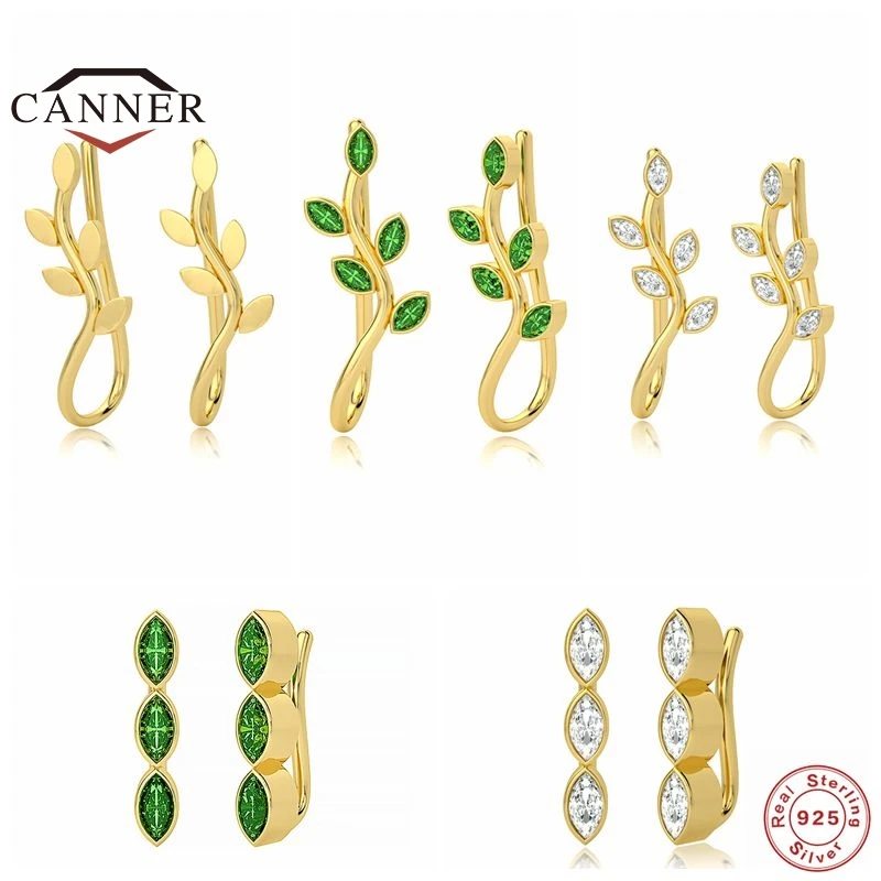

CANNER 925 Sterling Silver Creative Stud Earrings for Women Branches Green Color CZ Piercing Earring Jewelry Pendientes Kolczyki