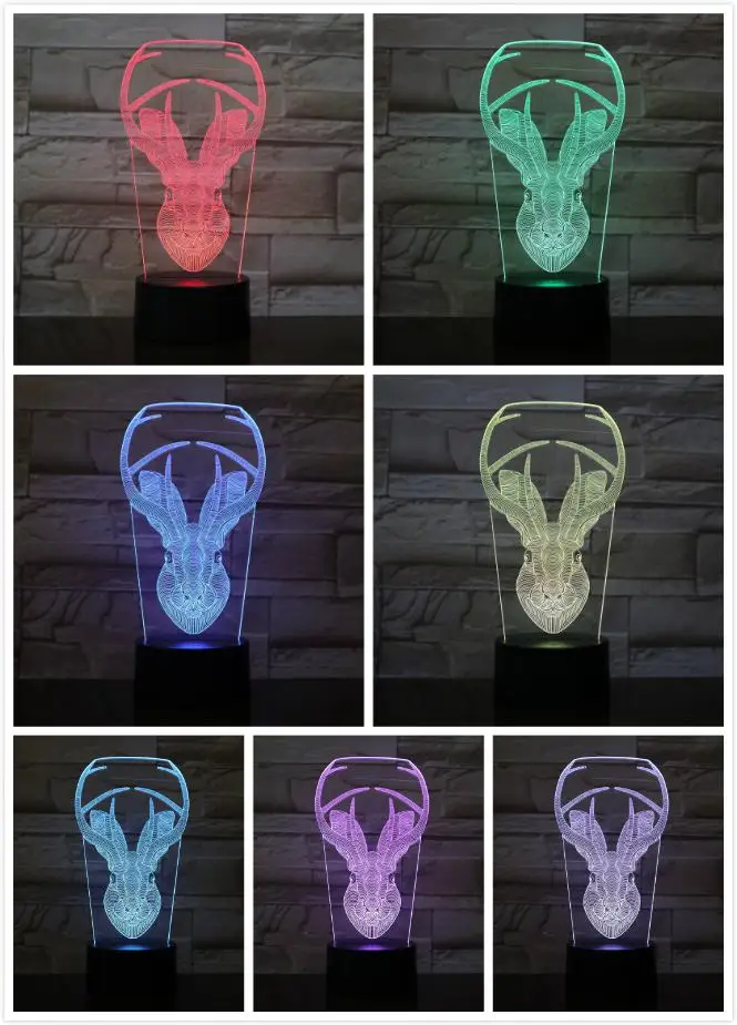 Рождественский олень Ночной светильник светодиодный сенсорный датчик RGB олень декоративная 3D лампа Детский комплект подарок Sika олень настольная лампа спальня Лось - Испускаемый цвет: 6
