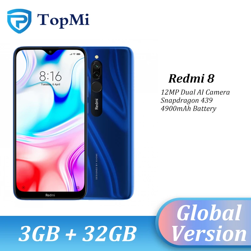 Новая глобальная версия Xiaomi Redmi 8 смартфон 3 ГБ ОЗУ 32 Гб ПЗУ 5000 мАч Spnadragon 439 12 МП