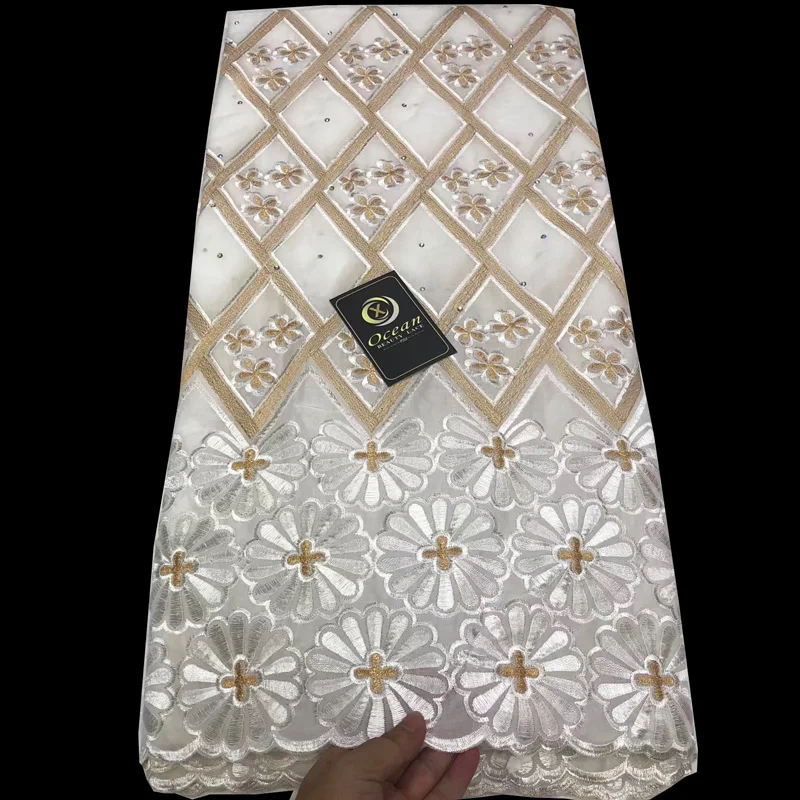 7 цветов (5 ярдов/шт) Высококачественная Белая и Золотая африканская кружевная
