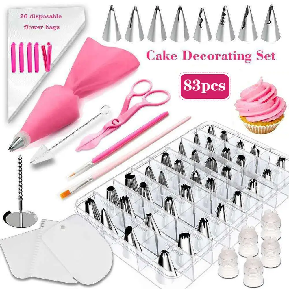83PCS Cake Decorating Tools Kit Icing Tips Pastry Bags Couplers Cream Nozzle Baking Tools Set for Cupcakes Cookies Fast delivery