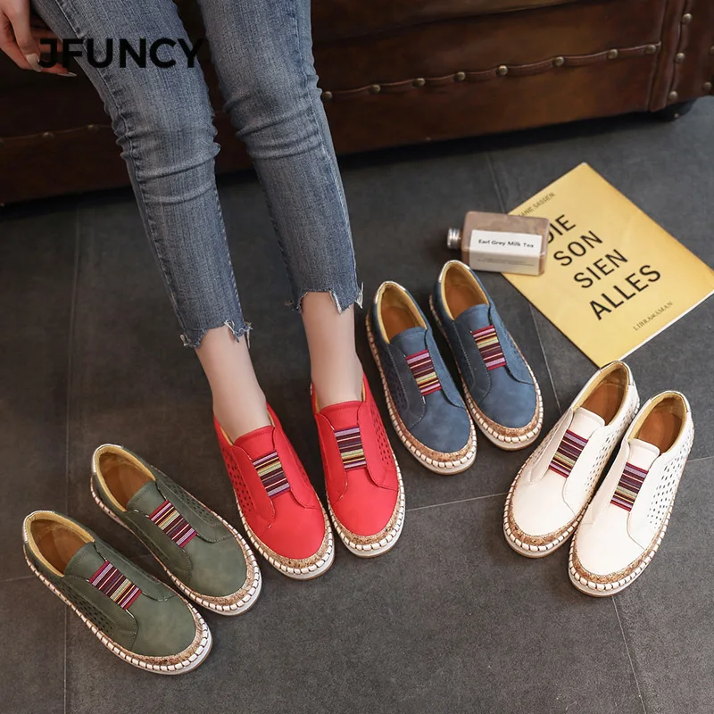 

JFUNCY Women's Shoes Retro White Breathable Hollow Female Casual Flats Slip on Woman Sneakers Women Vulcanized Shoe