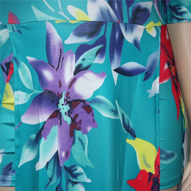 

Women Dresses Large Sizes 5XL Slash Neck Chest Wrapping A-Line Long Dress Floral Printing Off Shoulder Slit party Dresses