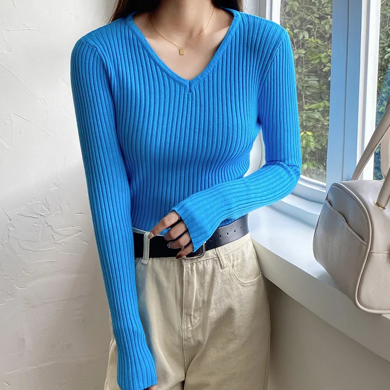Осень 2021 корейский Повседневный базовый свитер Zohoha с V-образным вырезом тонкий