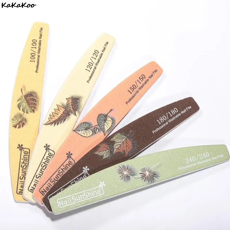 

1Pcs Nail File Half Moon Shape Leaves Patterns Frosted Surface Wholesale Sandpaper Double Side Leaf Buffer Tool For Manicure