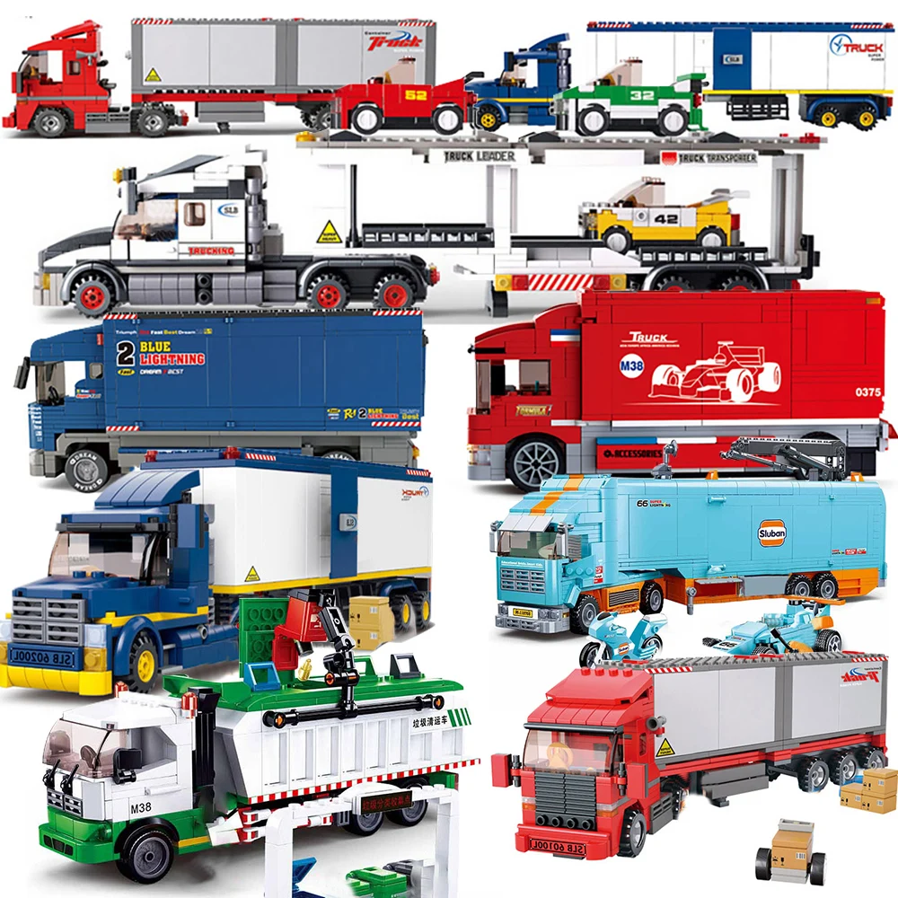

City Container Truck Vehicle Garbage Oil Tank Wash Sets Model Building Blocks Brick Kids Toys Van Carriage Compartment Kits Bus