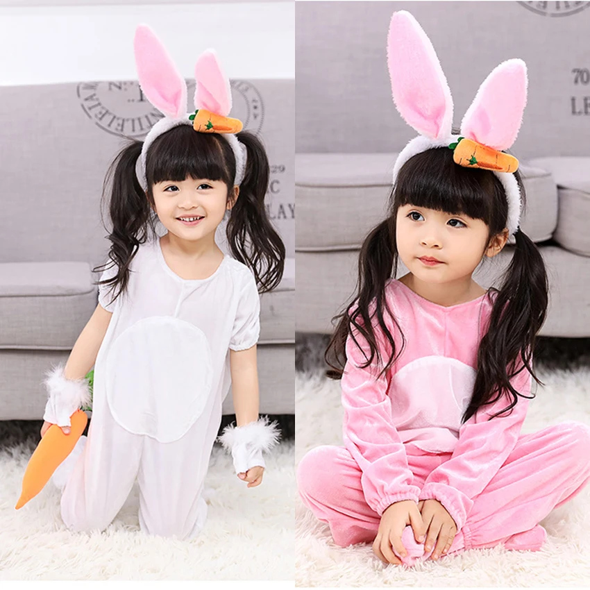 Детские костюмы для косплея с милым розовым кроликом девочек комбинезон зажимом