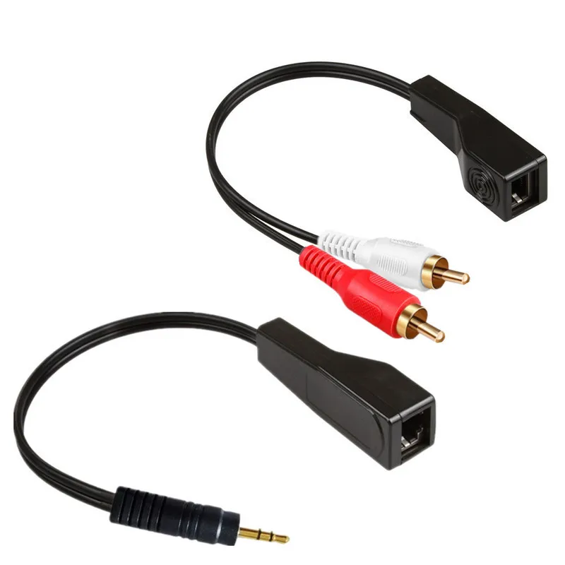 

Stereo DC3.5mm Stereo and RCA Red White Audio Signal Balun Over Cat5/6 Cable；RJ45 Female to DC3.5mm &2*RCA audio cable