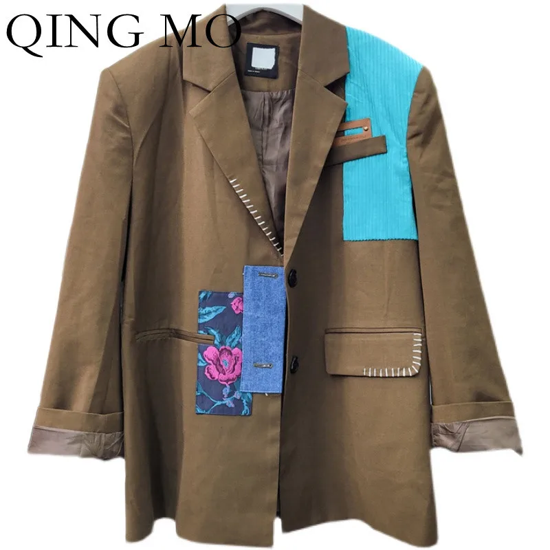 

Женский повседневный жакет QING MO, в британском ретро стиле, Свободный Топ контрастных цветов на осень, 2021