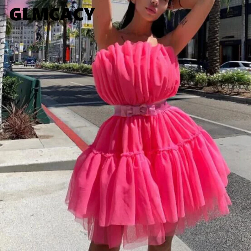 Women Pink Party Dress Mini Sexy Pleated Patchwork Off Shoulder Backless Lady Clubwear Dinner Evening Tunic Femme Robes Vestidos