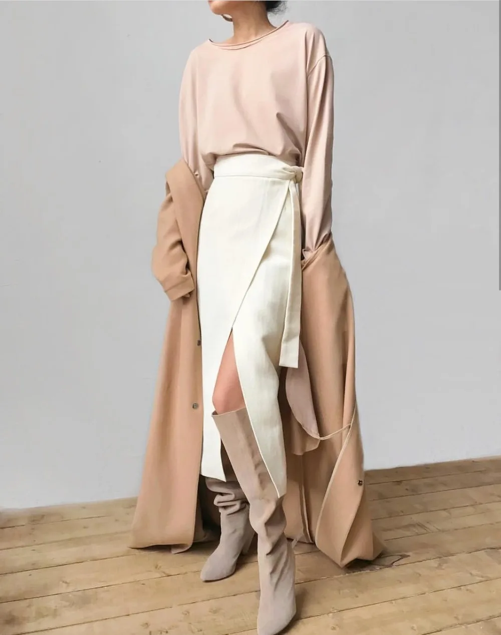 Sexy Elegant Split Hem Skirt Women Office Ladies Mid-culf Suede Long Skirt Women Autumn Winter Lace Up Bandage Skirts Khaki