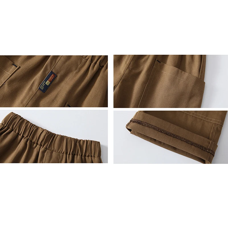 

2021 Summer New Casual Fashion Boy Pants Solid Color Elastic Waist Thin Cotton Pants Boy Kids Pants Knee Length Cargo Pants