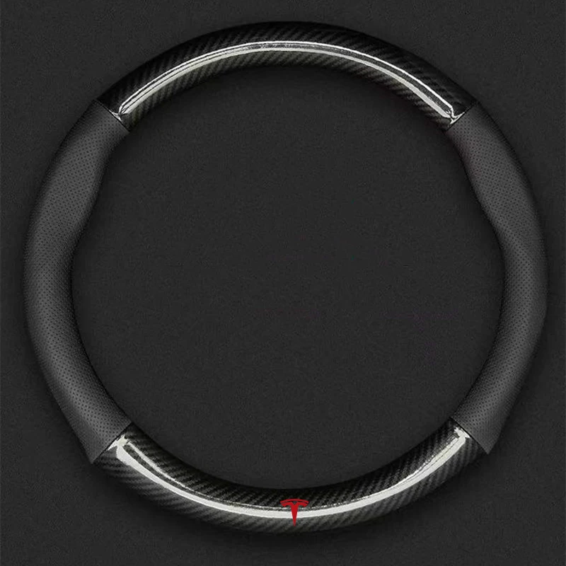 

For TESLA Model 3 X Y Car Steering Wheel Cover Breathable Anti Slip PU Leather Steering Covers Suitable 37-38cm Auto Accessories
