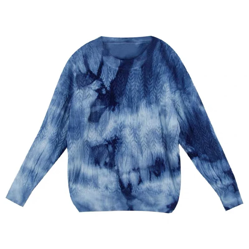 

2020 autumn and winter fashion new Korean style tie-dye lazy purple knitted twist pullover for women's outer wear good-looking