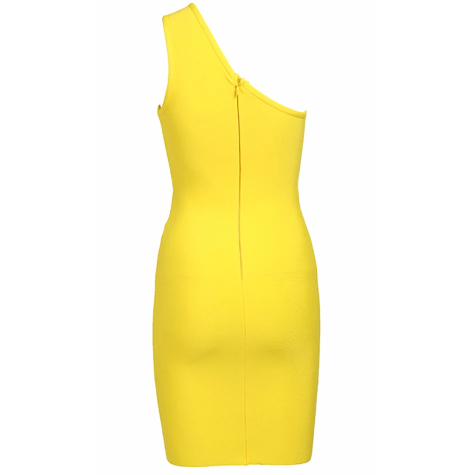 Amily.c Summer New High Quality Sexy Shoulder Mini Yellow Hollow Bandage Dress Club Designer Fashion Party Dress Wholesale