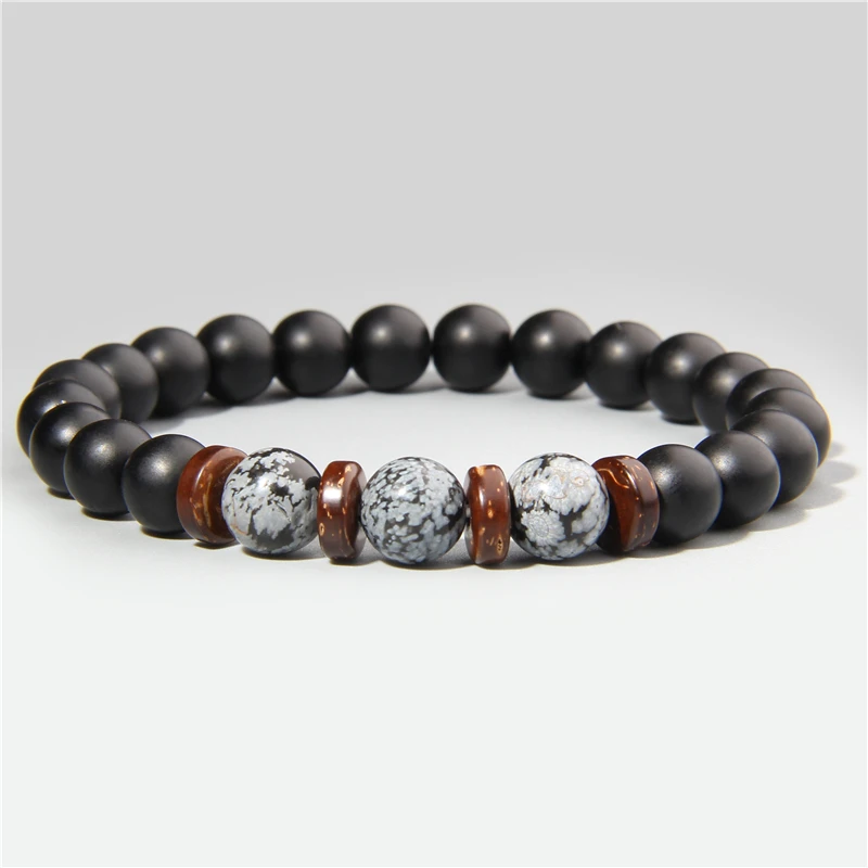 8 мм Новый натуральный черный камень оникс с деревянными бусинами очаровательный