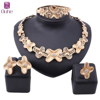 exquisite dubai gold color necklace earrings bangle ring set for womens wedding crystal accessories jewelry set