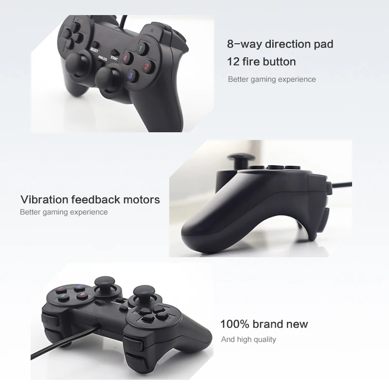 Проводной USB вибрационный джойстик контроллер для ПК и ноутбука черный геймпад