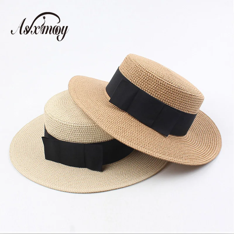 2020 летние соломенные шапки с бантом женская панама шляпа плоские Поля Женские