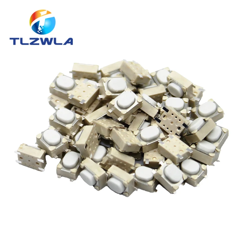 100 шт./лот Микро Кнопочный тактовый переключатель SMD 4Pin 3x4x2 5 мм белый тактильный