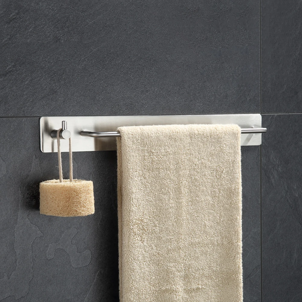 

Stainless Steel Towel Rack Bar Bathroom Kitchen Strong Self-adhesive Cabinet Shelf Door Back Hanging Holder Organizer