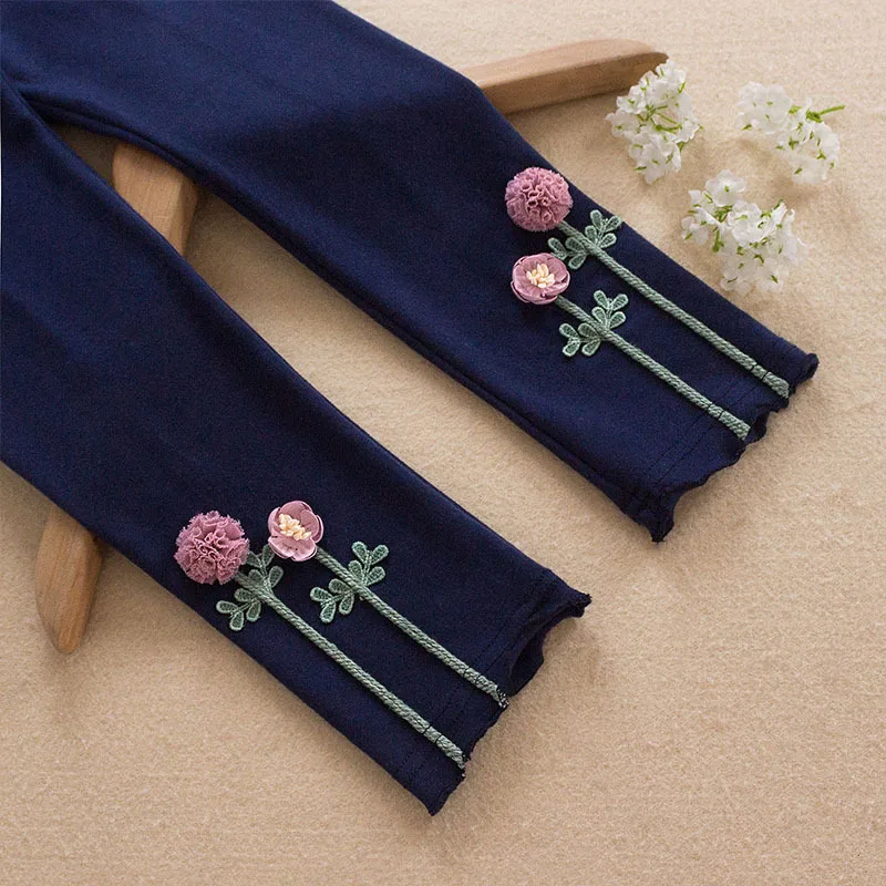 Модные леггинсы с цветочным рисунком для маленьких девочек осенние детские