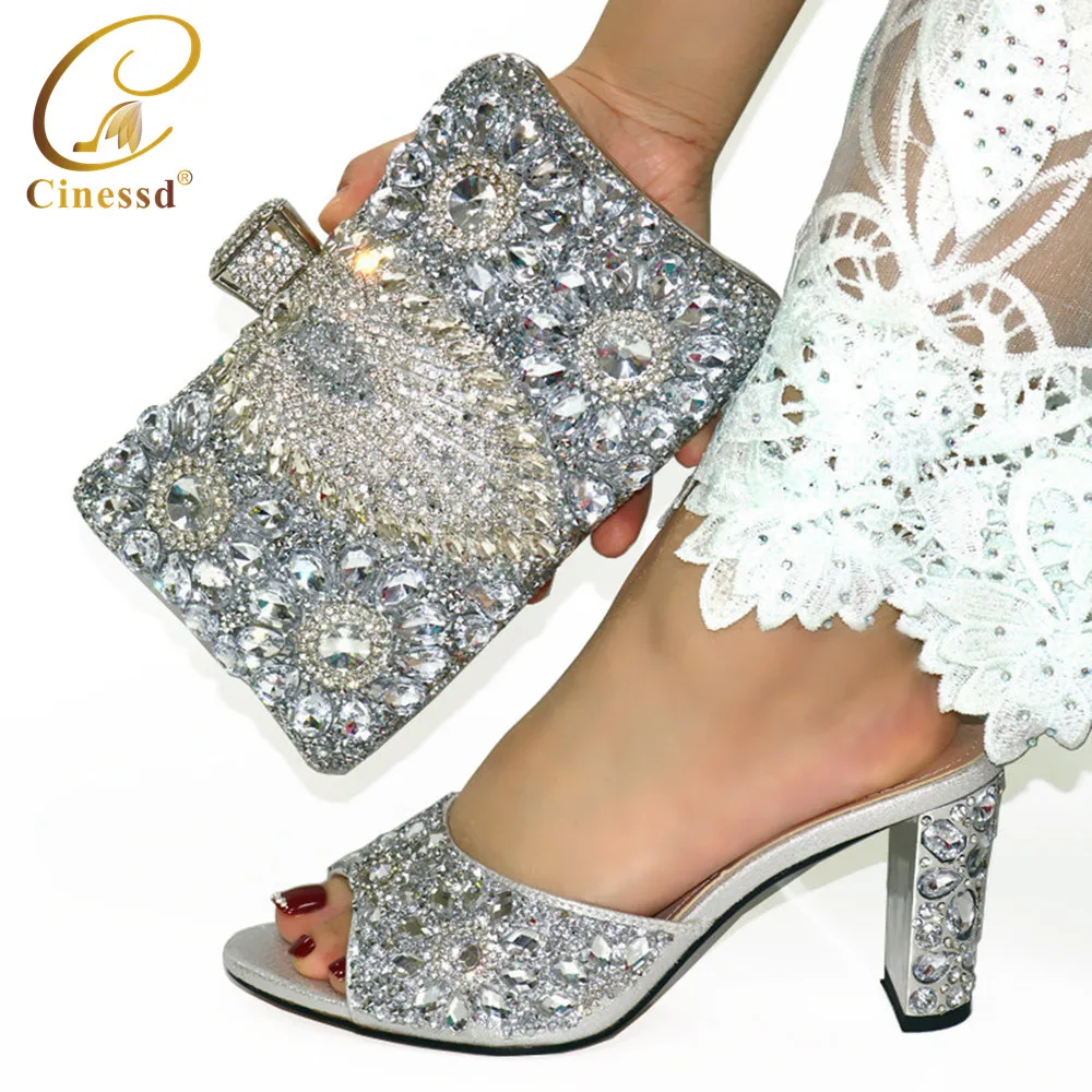 

Latest African Special Materials High Heels 8CM Women Shoes and Bag To Match for Parties Italy High Heels Women Wedding Shoes