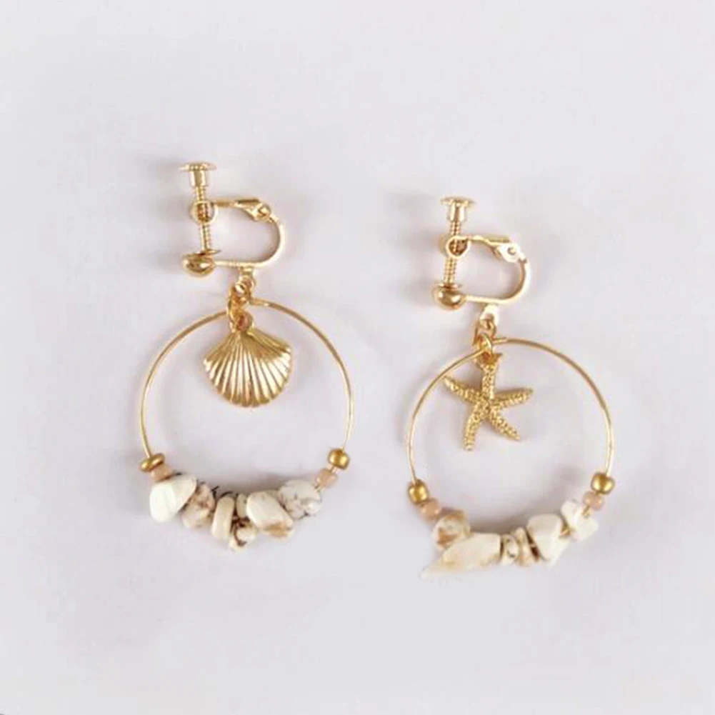 

Sea Shell Earrings For Women Gold Color Trendy Metal Big Circle Hook Ear Jewelry Dangle Earrings 2021 New Summer Beach Jewelry