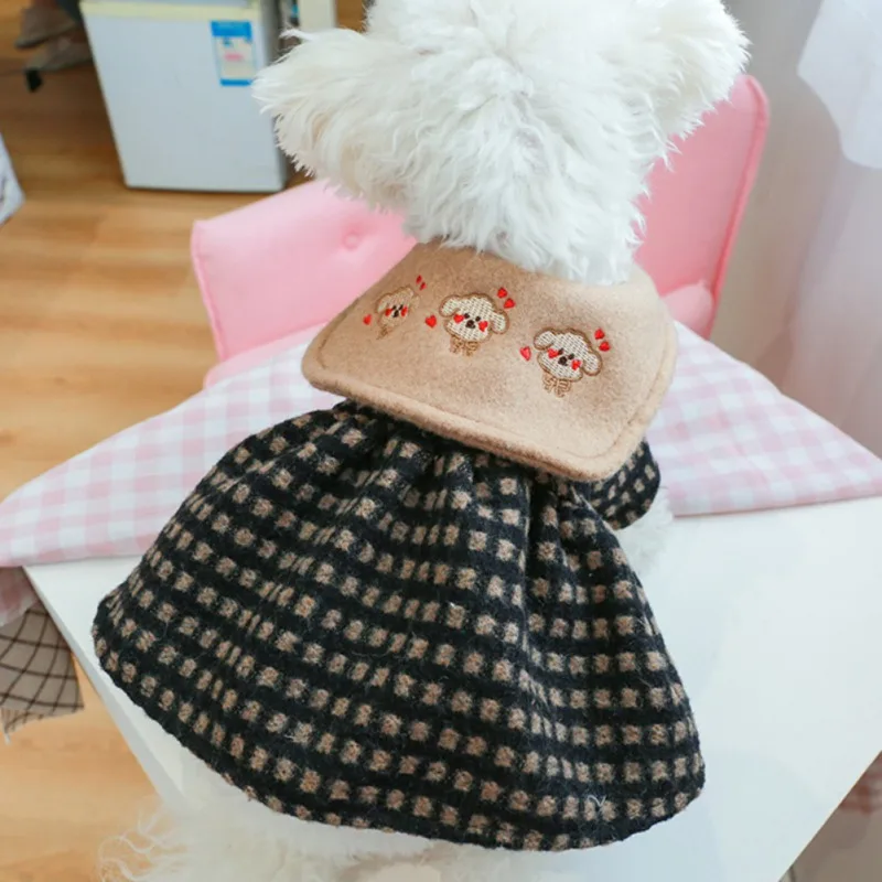 Зимняя одежда для собак флисовое клетчатое платье щенков маленьких средних