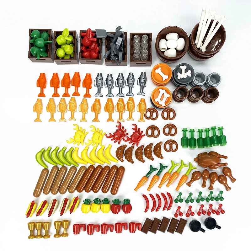 Полный набор деталей сделай сам строительные блоки еда хлеб рыба фрукты обжарка
