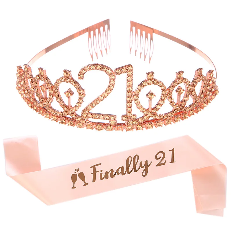 New Fashion Crystal Rhinestone Crown Headband 21st Birthday Headdress INALLY 21 Belt Etiquette Belt Party Supplies