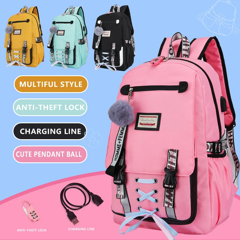 Большие Школьные сумки для девочек подростков Usb с замком противокражный рюкзак