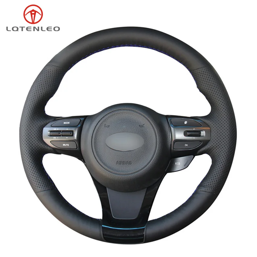 

LQTENLEO Black Genuine Leather DIY Hand Sew Car Steering Wheel Cover For Kia K5 Optima 2014 2015