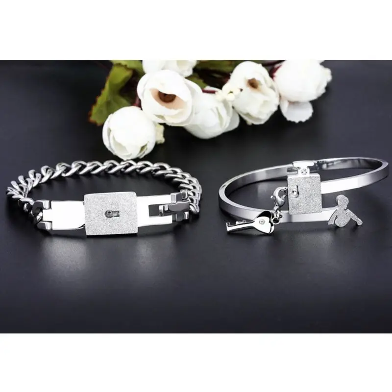 

Romantic His Hers Love Heart Key Lock Matching Bracelets Bangle Lovers Jewelry Set Gifts
