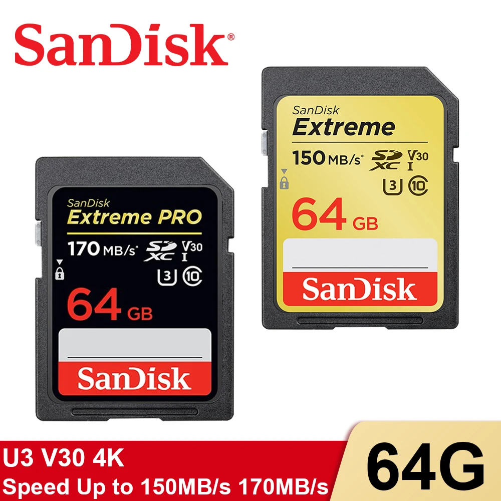 

Карта памяти SanDisk Extreme SDHC/SDXC SD-карта 4K UHD 32 Гб 64 Гб 128 ГБ C10 U3 V30 макс. до 170