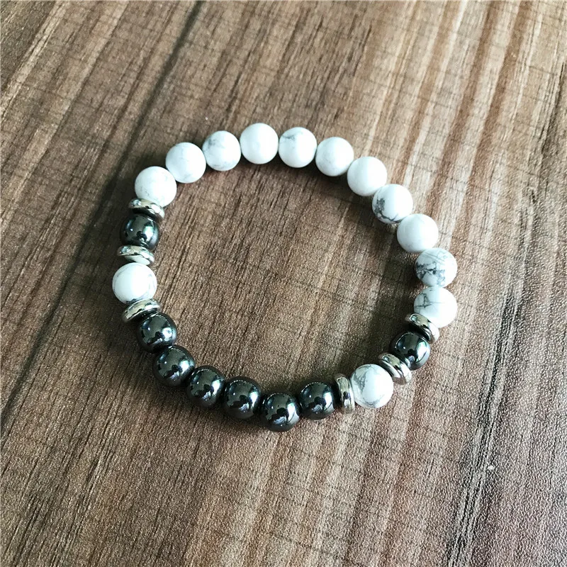 Браслет Из Натурального Гематита и Howlite 8 мм круглые бусины ювелирные изделия для