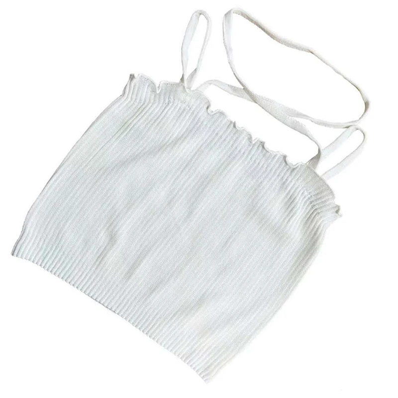 

LJSXLS Knitted Sleeveless Camisole Womens Summer Solid Sexy Slim Halter Sling Tank Tops Women Yellow All-match Short Top Femme